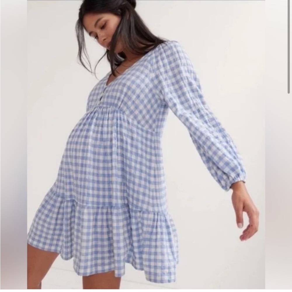 Hatch “Kelsey” Light Blue Gingham Long Sleeve Dress